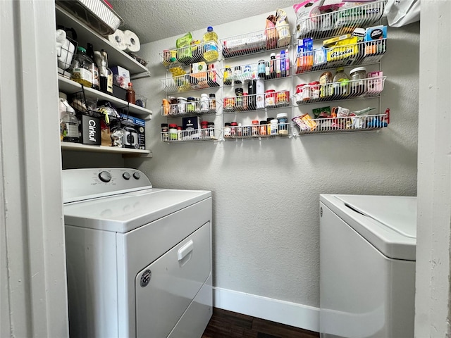 6014 Mcafee Dr, The Colony, TX 75056 - laundry room featuring separate washer and dryer, wood finished floors, and baseboards