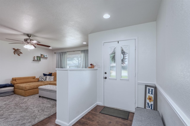 502 E Alexander Ln, Euless, TX 76040 - entryway with dark wood finished floors, recessed lighting, ceiling fan, and a textured ceiling
