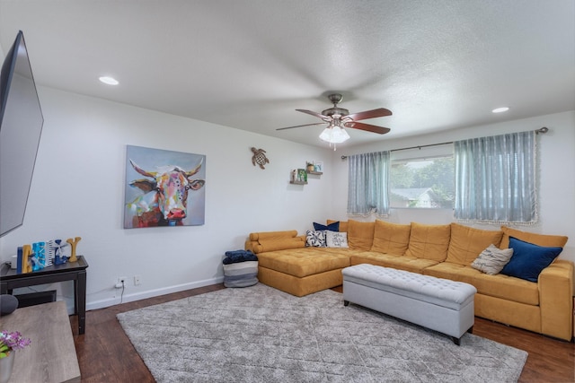 502 E Alexander Ln, Euless, TX 76040 - living room with wood finished floors, a ceiling fan, baseboards, and recessed lighting