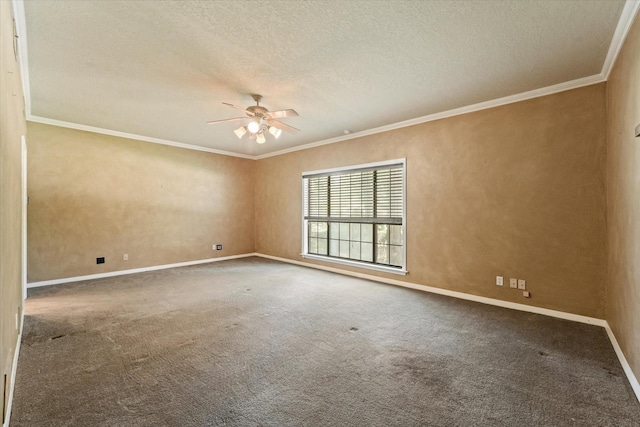 29 Timbergreen Cir, Denton, TX 76205 - carpeted spare room featuring ornamental molding, a textured ceiling, ceiling fan, and baseboards