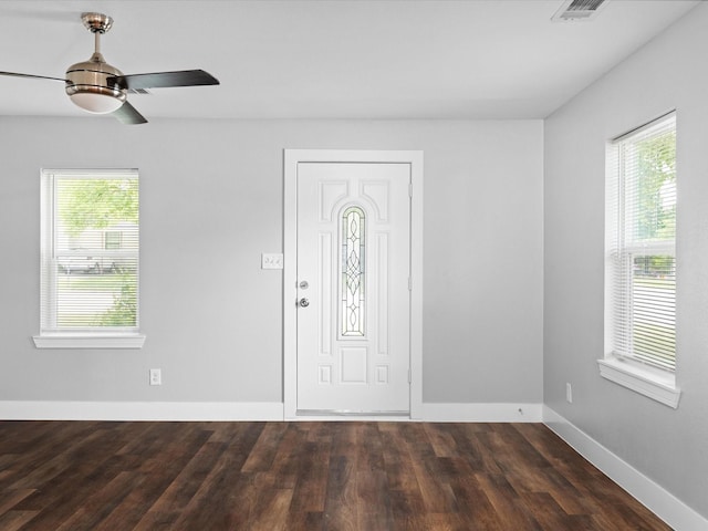 828 Ronald St, White Settlement, TX 76108 - foyer with plenty of natural light, a ceiling fan, and wood finished floors