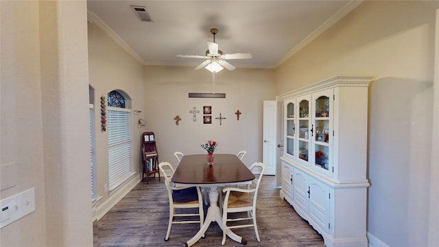 2916 Wilsonwood Way S, Sherman, TX 75092 - dining area with ornamental molding, ceiling fan, wood finished floors, and baseboards