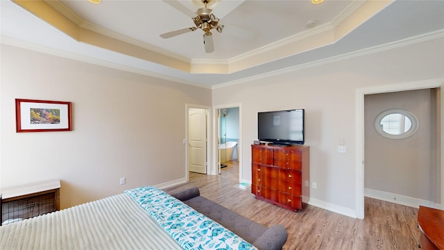 2916 Wilsonwood Way S, Sherman, TX 75092 - bedroom featuring a raised ceiling, wood finished floors, crown molding, and baseboards