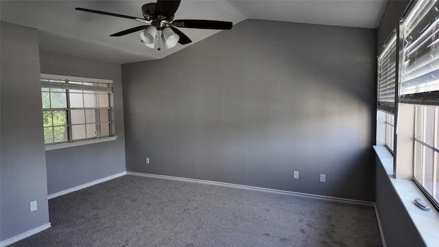 2405 Northlake Ct, Irving, TX 75038 - unfurnished room featuring a ceiling fan, carpet floors, vaulted ceiling, and baseboards
