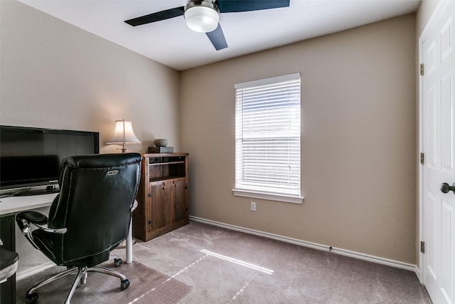 601 Natchez Ct, Hurst, TX 76054 - carpeted home office featuring a ceiling fan and baseboards