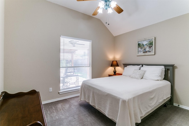 601 Natchez Ct, Hurst, TX 76054 - carpeted bedroom with vaulted ceiling, multiple windows, baseboards, and ceiling fan