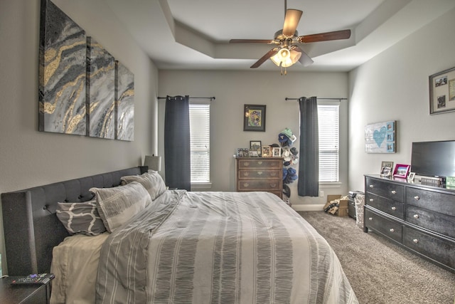 3713 Blessington Dr, Frisco, TX 75036 - bedroom with carpet flooring, a raised ceiling, and a ceiling fan
