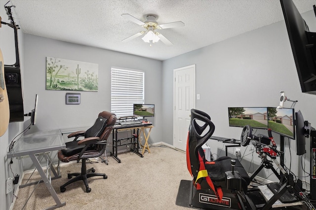 521 Ryan St, Saginaw, TX 76179 - office area featuring a ceiling fan, carpet, and a textured ceiling