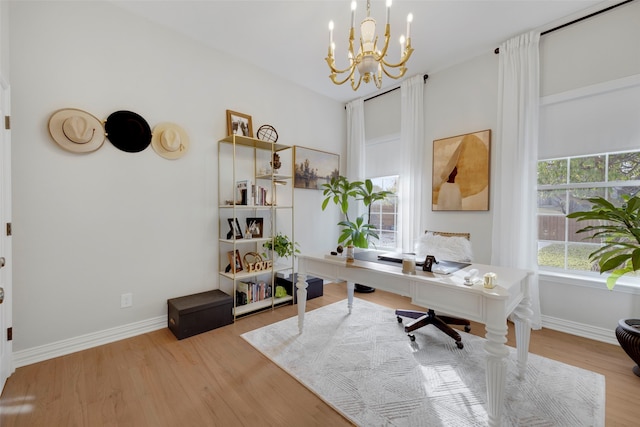 6501 Glenhope Cir S, Colleyville, TX 76034 - office space with a chandelier, wood finished floors, and baseboards