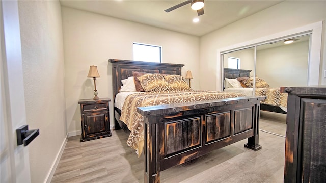 209 N Broad St, Saint Jo, TX 76265 - bedroom with light wood-style flooring, baseboards, ceiling fan, and recessed lighting