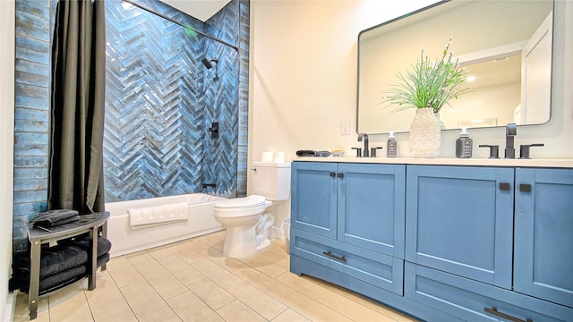209 N Broad St, Saint Jo, TX 76265 - bathroom with toilet, double vanity, tile patterned floors, and shower / bath combo