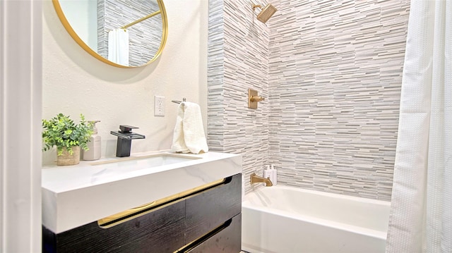 209 N Broad St, Saint Jo, TX 76265 - full bathroom with shower / bathtub combination with curtain and vanity