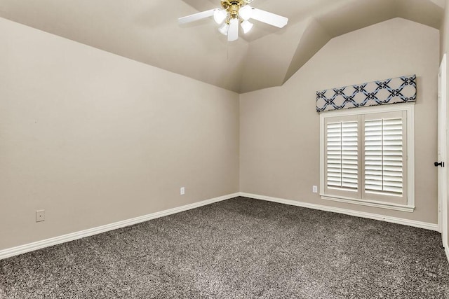 5909 Woodwind Dr, Plano, TX 75093 - empty room featuring ceiling fan, carpet flooring, baseboards, and lofted ceiling