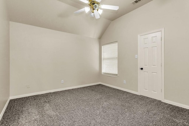 5909 Woodwind Dr, Plano, TX 75093 - carpeted empty room featuring a ceiling fan, lofted ceiling, and baseboards