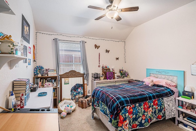 813 Royal Oak Ln, Burleson, TX 76028 - carpeted bedroom with vaulted ceiling and ceiling fan