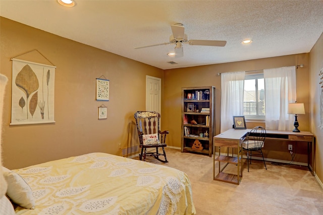 3908 Jamestown Pl, Plano, TX 75023 - carpeted bedroom featuring a desk, a textured ceiling, recessed lighting, and baseboards
