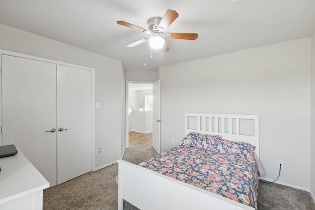 1900 Cassandra Ct, Fort Worth, TX 76131 - bedroom with light colored carpet, baseboards, a closet, and ceiling fan