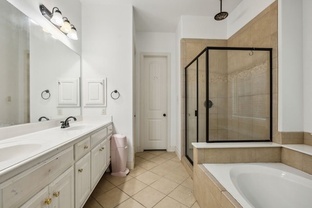 5005 Dominion Blvd, Irving, TX 75038 - full bath with a stall shower, double vanity, a garden tub, and tile patterned floors