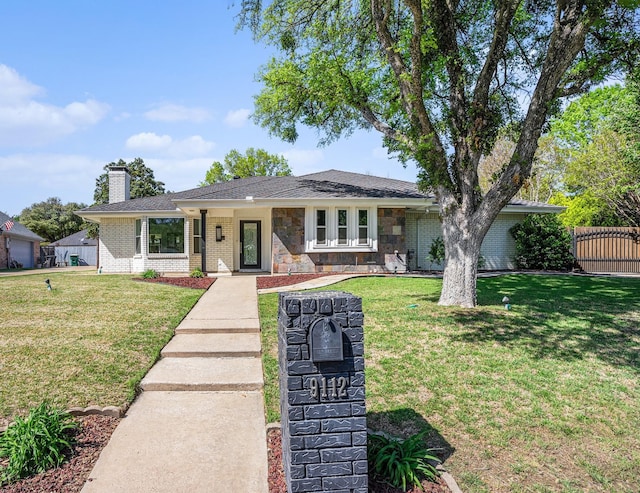 9112 Westwood Shores Dr, Fort Worth, TX 76179 - single story home featuring a chimney, brick siding, and stone siding