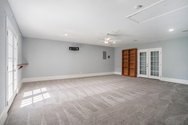 9112 Westwood Shores Dr, Fort Worth, TX 76179 - unfurnished room with attic access, french doors, carpet flooring, baseboards, and recessed lighting