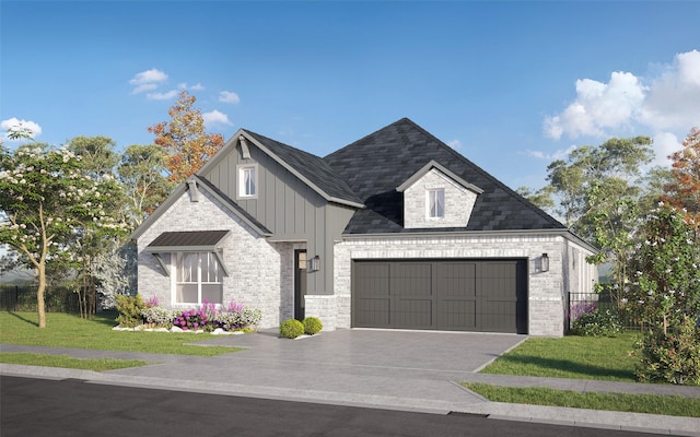 1044 Olympic Dr, Rockwall, TX 75087 - view of front of house with concrete driveway, brick siding, an attached garage, and board and batten siding