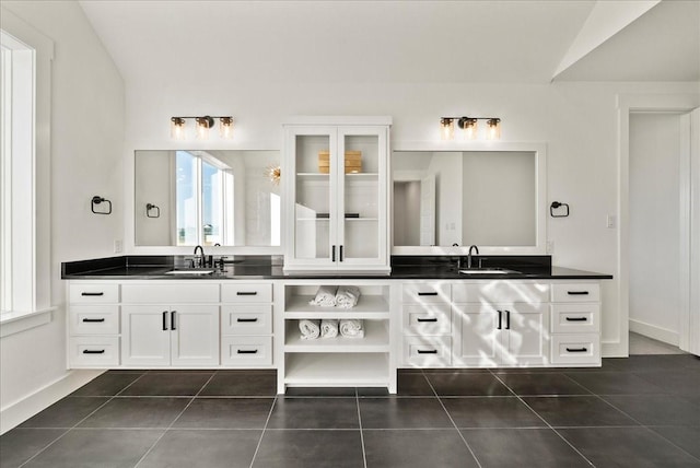 3417 Dovehill Dr, Northlake, TX 76247 - full bath with tile patterned flooring, vanity, baseboards, and vaulted ceiling