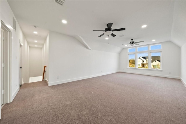 3417 Dovehill Dr, Northlake, TX 76247 - unfurnished living room with lofted ceiling, carpet, recessed lighting, baseboards, and a ceiling fan