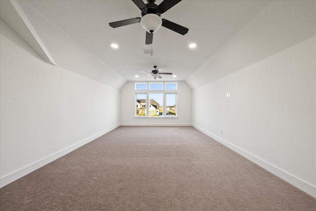 3417 Dovehill Dr, Northlake, TX 76247 - bonus room with vaulted ceiling, baseboards, carpet, a ceiling fan, and recessed lighting