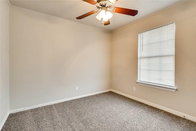 3610 Peakview Dr, Corinth, TX 76210 - carpeted spare room featuring baseboards, ornamental molding, and a ceiling fan