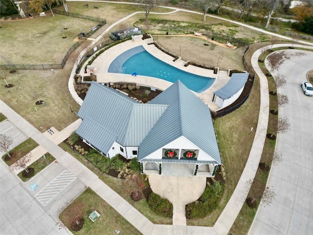 2538 Settlers Pl, Garland, TX 75042 - aerial view of property and surrounding area featuring a pool area