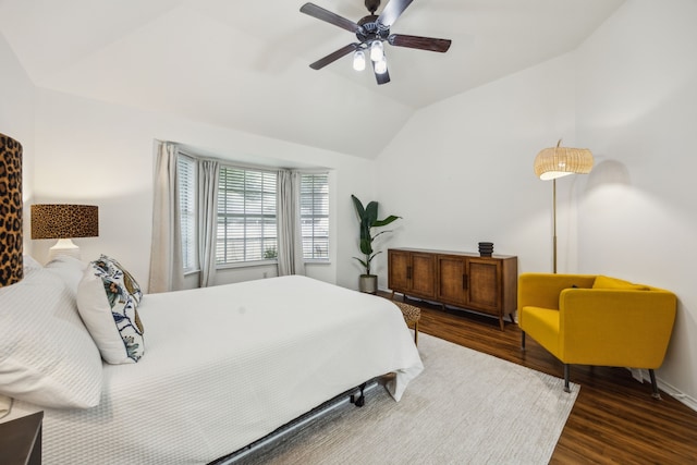 10119 Andre Dr, Irving, TX 75063 - bedroom with lofted ceiling, wood finished floors, and ceiling fan