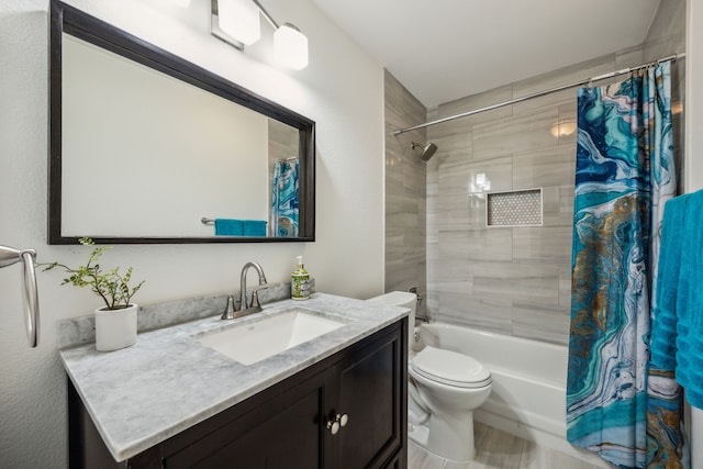 10119 Andre Dr, Irving, TX 75063 - bathroom with vanity, toilet, shower / tub combo, and wood finished floors