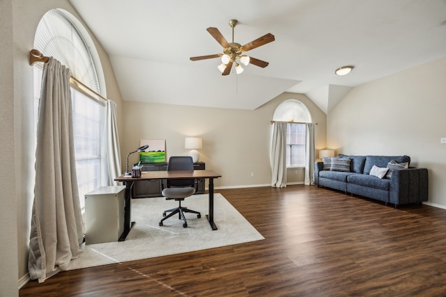 10119 Andre Dr, Irving, TX 75063 - office space featuring lofted ceiling, ceiling fan, healthy amount of natural light, wood finished floors, and baseboards