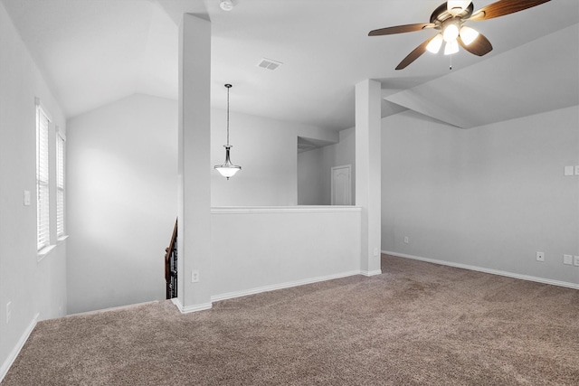 1417 Stoneleigh Pl, Aubrey, TX 76227 - unfurnished room with vaulted ceiling, carpet, ceiling fan, and baseboards