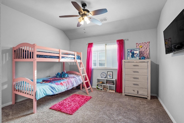 1417 Stoneleigh Pl, Aubrey, TX 76227 - carpeted bedroom with lofted ceiling, baseboards, and ceiling fan