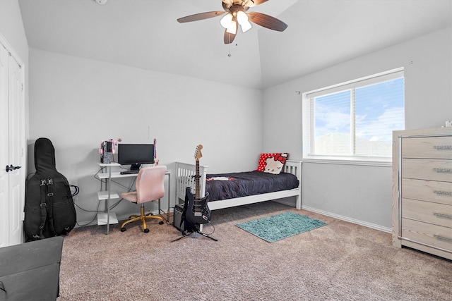 1417 Stoneleigh Pl, Aubrey, TX 76227 - carpeted bedroom featuring lofted ceiling, a ceiling fan, and baseboards