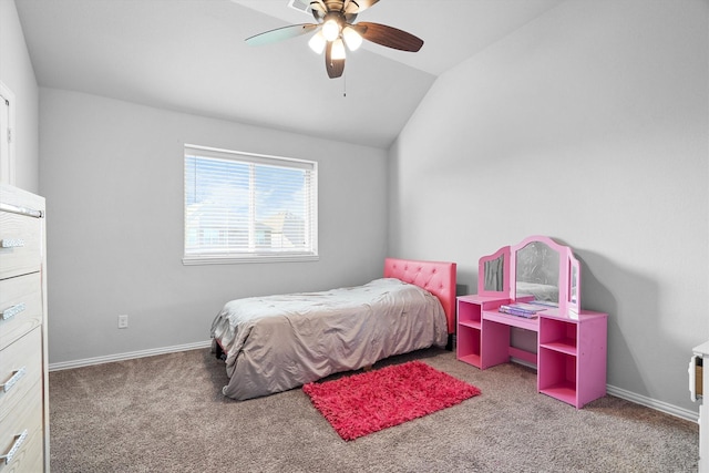 1417 Stoneleigh Pl, Aubrey, TX 76227 - bedroom with carpet flooring, vaulted ceiling, baseboards, and ceiling fan