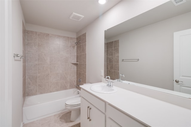 1616 Berry Ridge Trl, Aubrey, TX 76227 - full bathroom with vanity, toilet, tile patterned floors, bathtub / shower combination, and recessed lighting