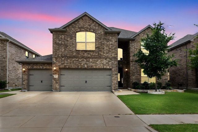 1616 Berry Ridge Trl, Aubrey, TX 76227 - traditional home with a front lawn, concrete driveway, brick siding, and a shingled roof