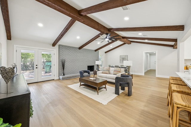 37 Devonshire Dr, Bedford, TX 76021 - living area with ceiling fan, light wood-style flooring, baseboards, french doors, and recessed lighting