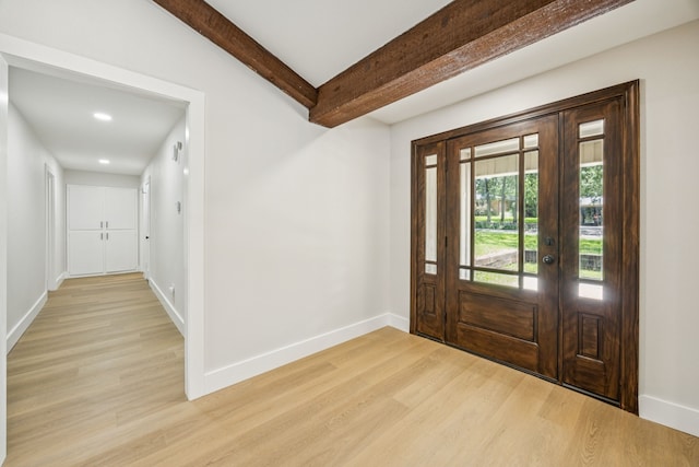 37 Devonshire Dr, Bedford, TX 76021 - foyer featuring light wood-style floors, baseboards, beam ceiling, and recessed lighting