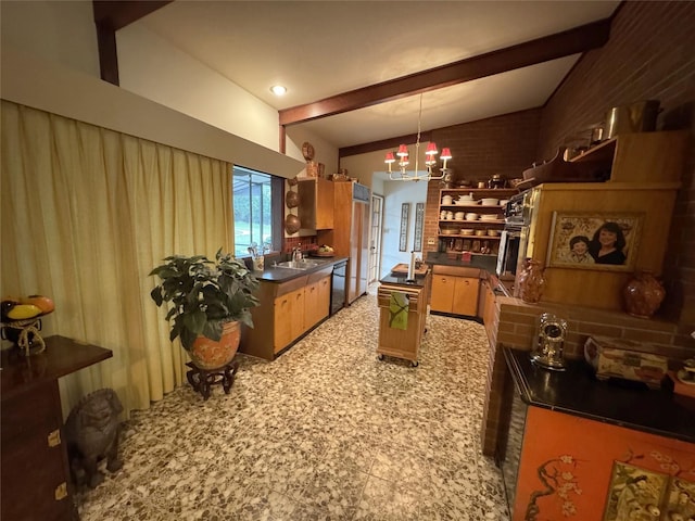 905 Bennett Dr, Bowie, TX 76230 - kitchen with dishwasher, open shelves, dark countertops, and a sink
