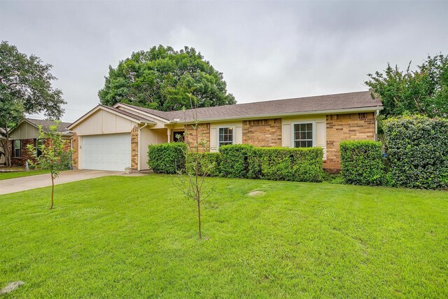 423 Parkview Dr, Burleson, TX 76028 - ranch-style house with a garage, a front yard, driveway, and board and batten siding