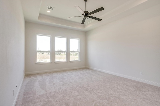 823 Wind River Pass, Azle, TX 76020 - empty room with a tray ceiling, light colored carpet, baseboards, ceiling fan, and recessed lighting