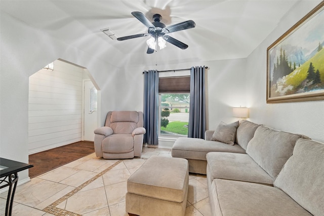6701 Ridgetop Rd, North Richland Hills, TX 76182 - living room featuring a ceiling fan and inlaid floor details