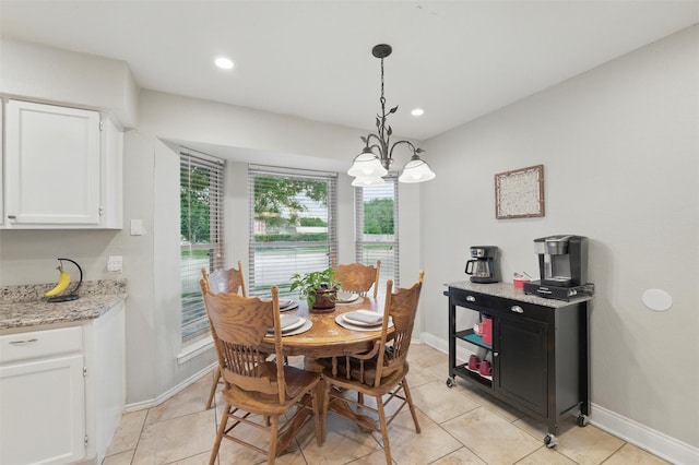 6701 Ridgetop Rd, North Richland Hills, TX 76182 - dining space featuring a chandelier, recessed lighting, and light tile patterned flooring