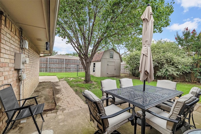 6701 Ridgetop Rd, North Richland Hills, TX 76182 - fenced backyard featuring a patio area, a shed, and outdoor dining space