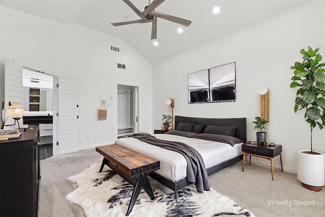 826 Ashley Pl, Mesquite, TX 75181 - bedroom featuring baseboards, high vaulted ceiling, recessed lighting, and ceiling fan