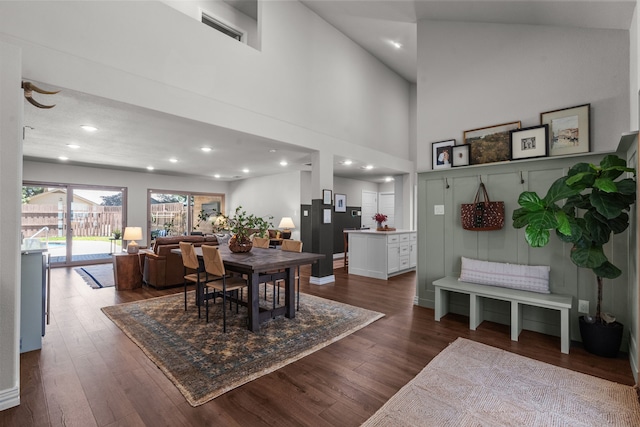 1617 Versailles Dr, Richardson, TX 75081 - dining space with dark wood finished floors, recessed lighting, and a high ceiling