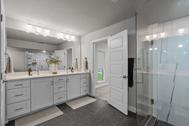 1617 Versailles Dr, Richardson, TX 75081 - full bathroom featuring double vanity, a shower stall, and tile patterned flooring